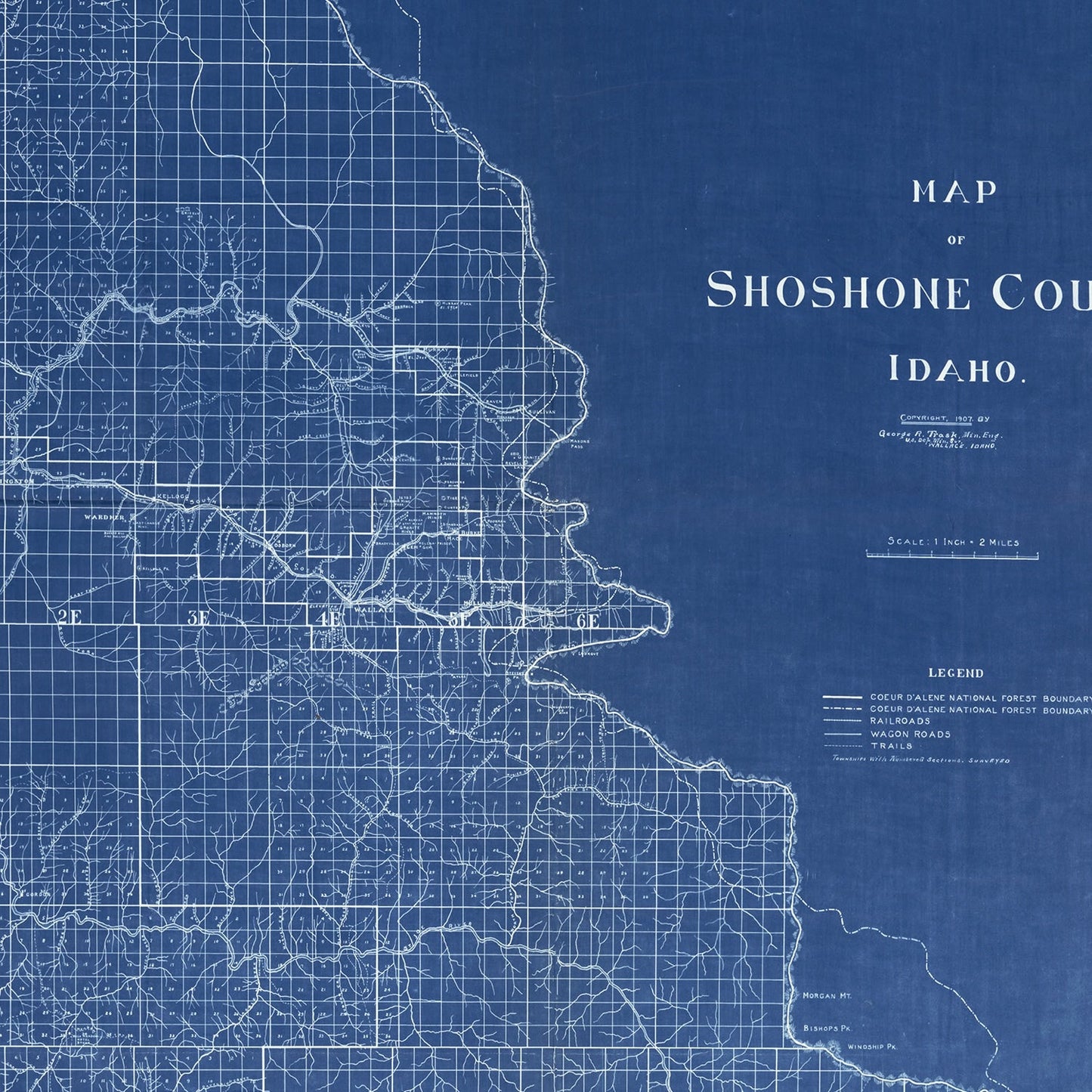 Vintage Map of Shoshone County, Idaho 1907