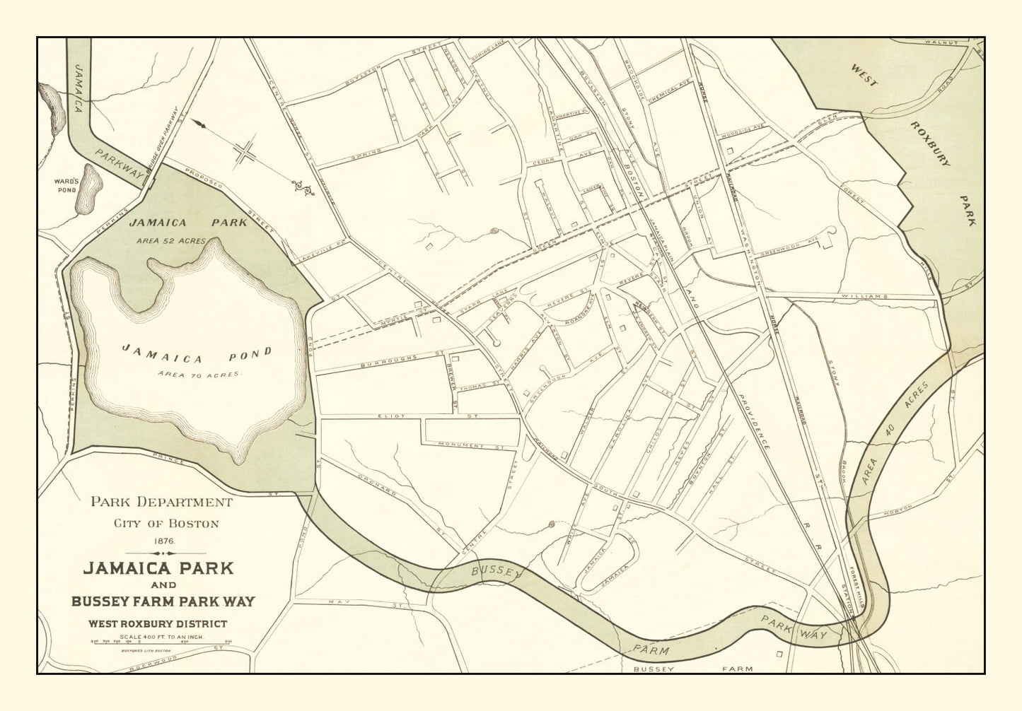 Vintage Map of Jamaica Park, Massachusetts 1876