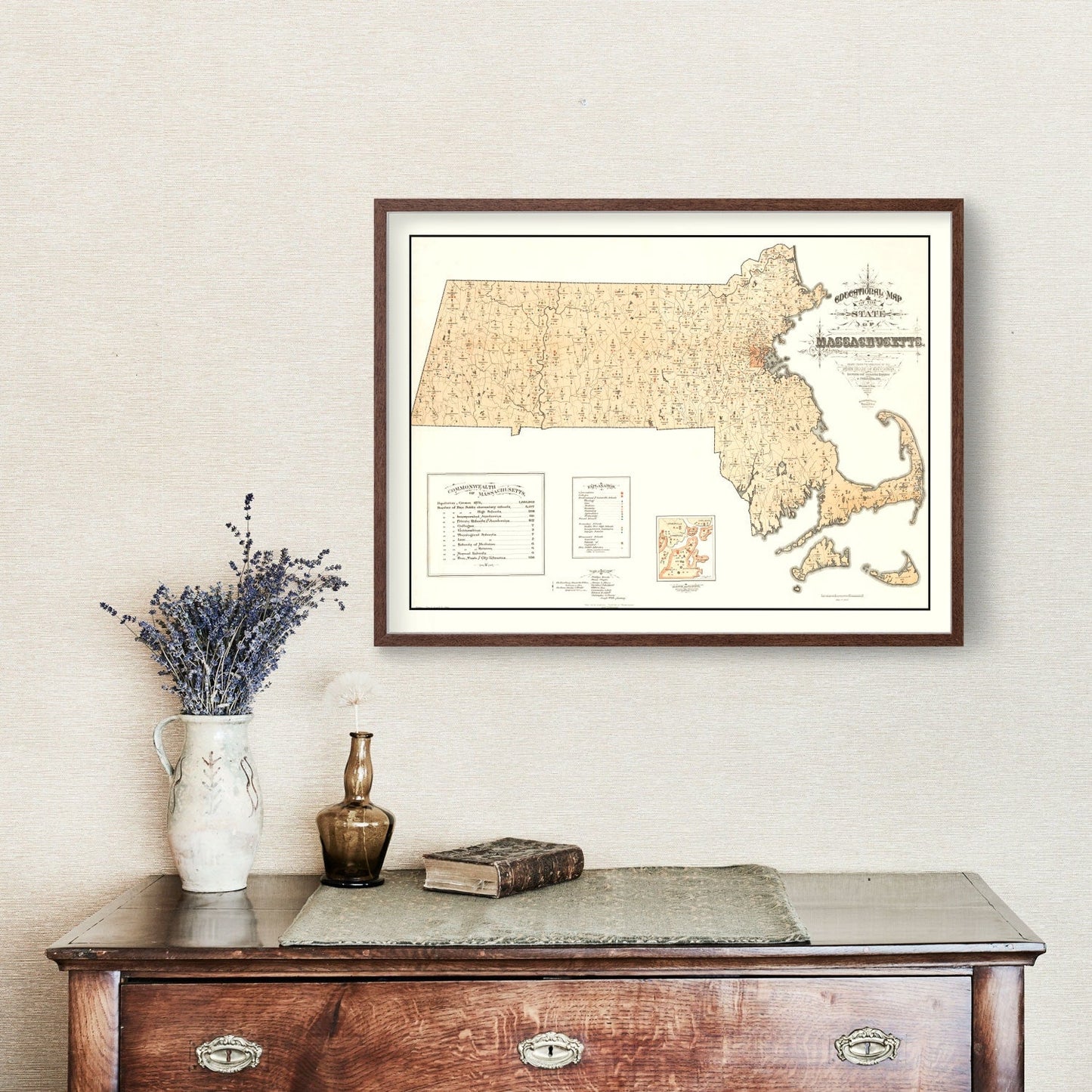 Vintage Map of Massachusetts 1876