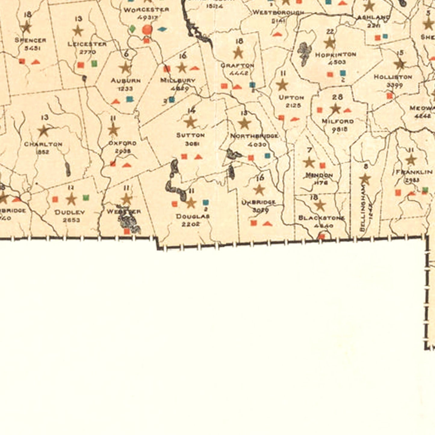 Vintage Map of Massachusetts 1876