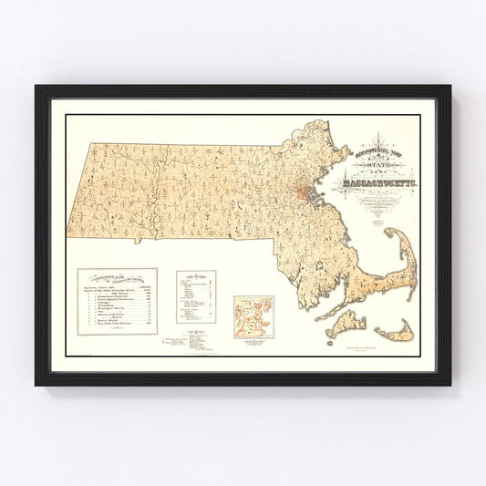 Vintage Map of Massachusetts 1876