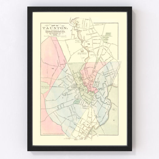 Vintage Map of Taunton, Massachusetts 1874