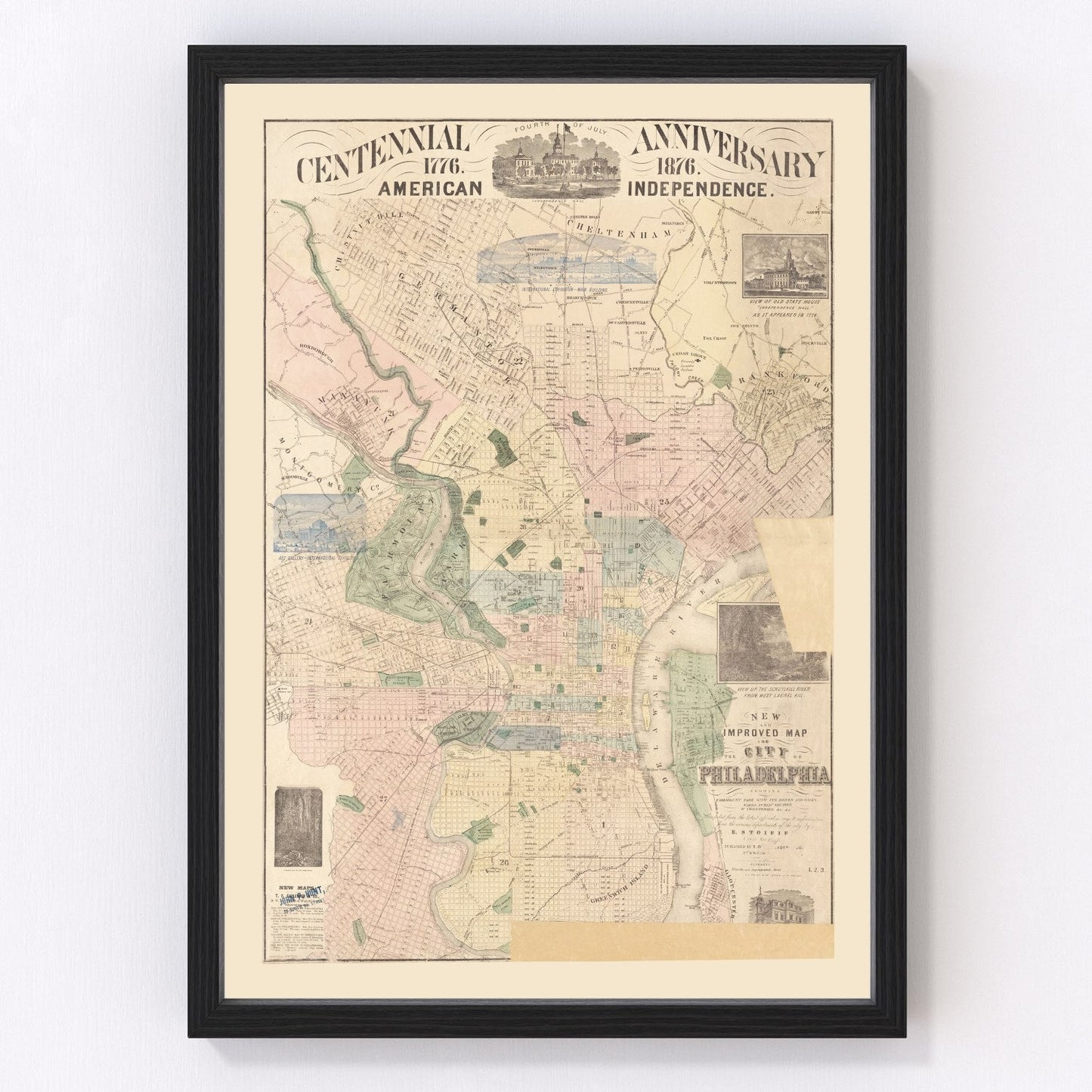 Vintage Map of Philadelphia, Pennsylvania 1872