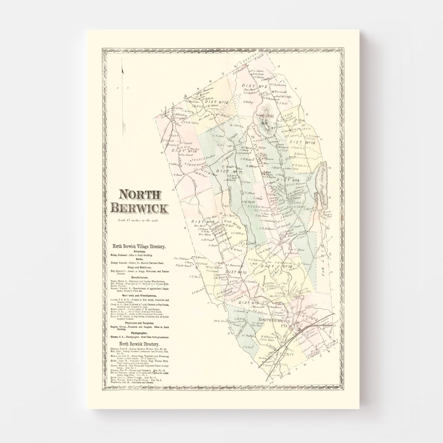 Vintage Map of North Berwick, Pennsylvania 1872