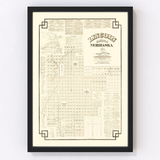 Vintage Map of Lincoln, Nebraska 1871