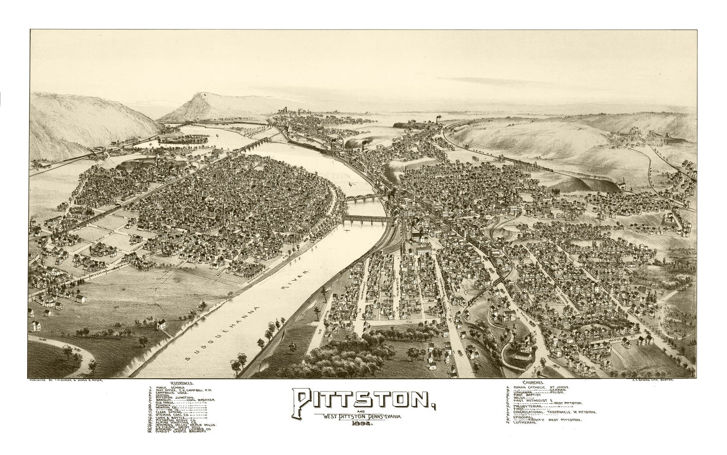 Vintage Map of Pittston & West Pittston, Pennsylvania 1892