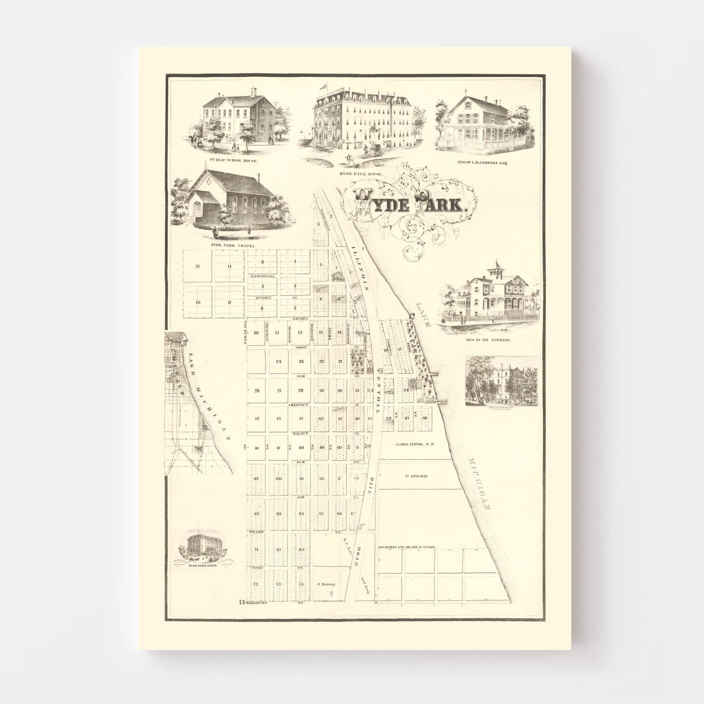 Vintage Hyde Park Chicago Map 1870