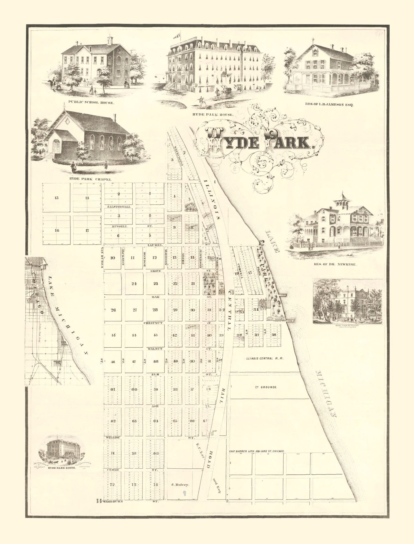 Vintage Hyde Park Chicago Map 1870