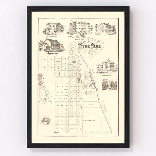 Vintage Hyde Park Chicago Map 1870