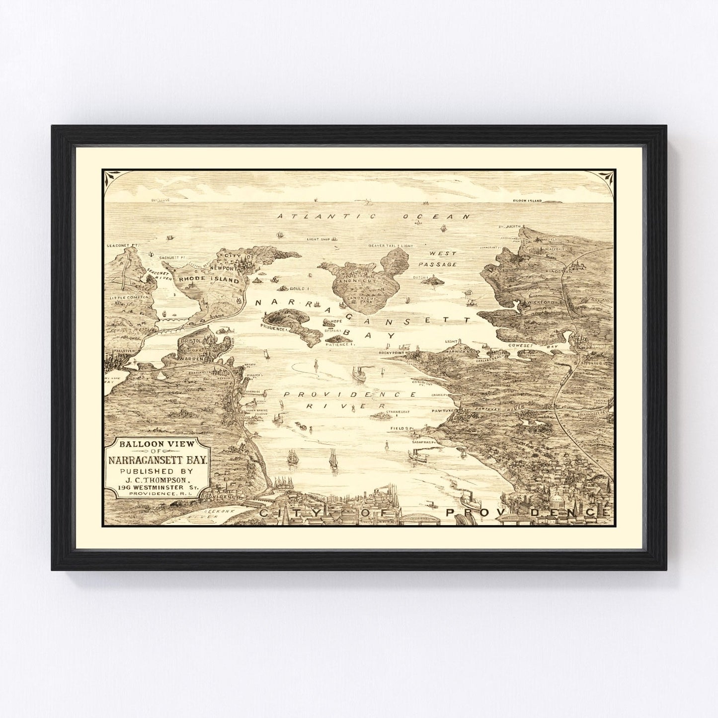 Vintage Narragansett Bay Map 1870