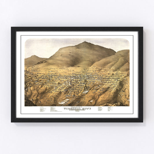 Vintage Map of Virginia City, Nevada 1875