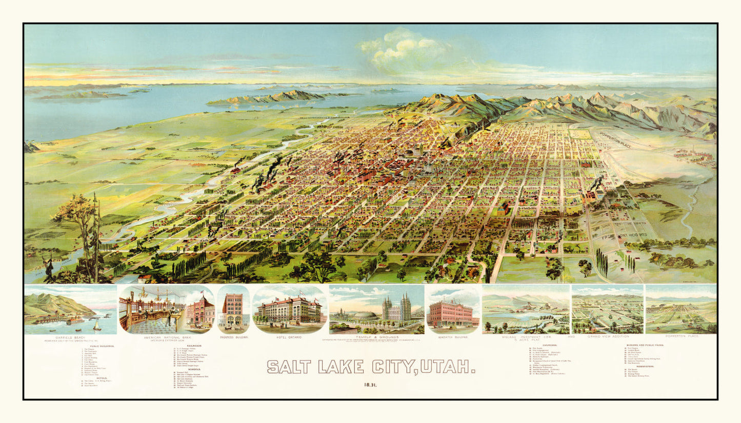 Vintage Map of Salt Lake City, Utah 1891