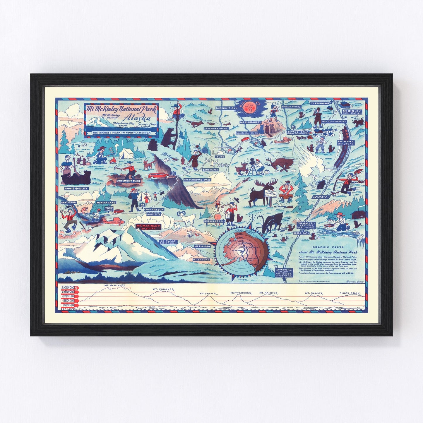 Vintage Map of Mt. McKinley National Park 1937