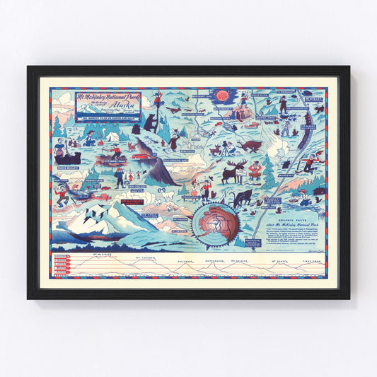 Vintage Map of Mt. McKinley National Park 1937