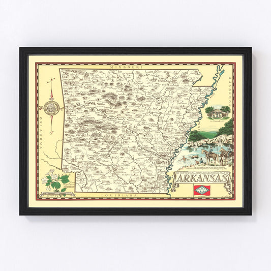 Vintage Map of Arkansas 1938