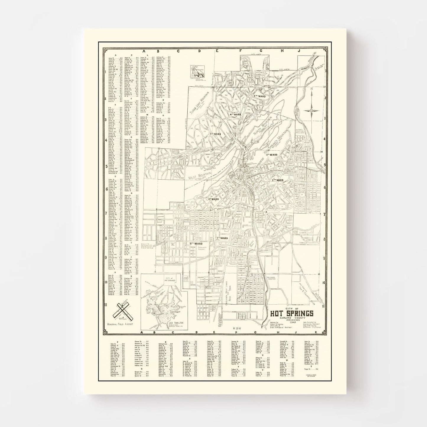 Vintage Map of Hot Springs, Arkansas 1948
