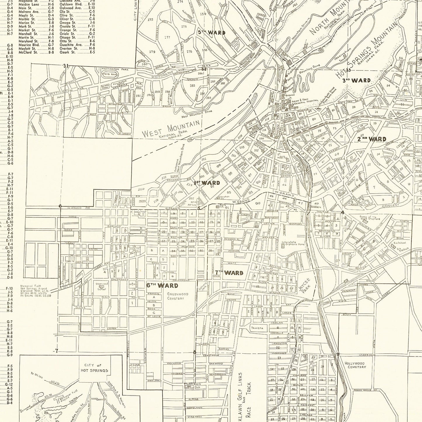 Vintage Map of Hot Springs, Arkansas 1948