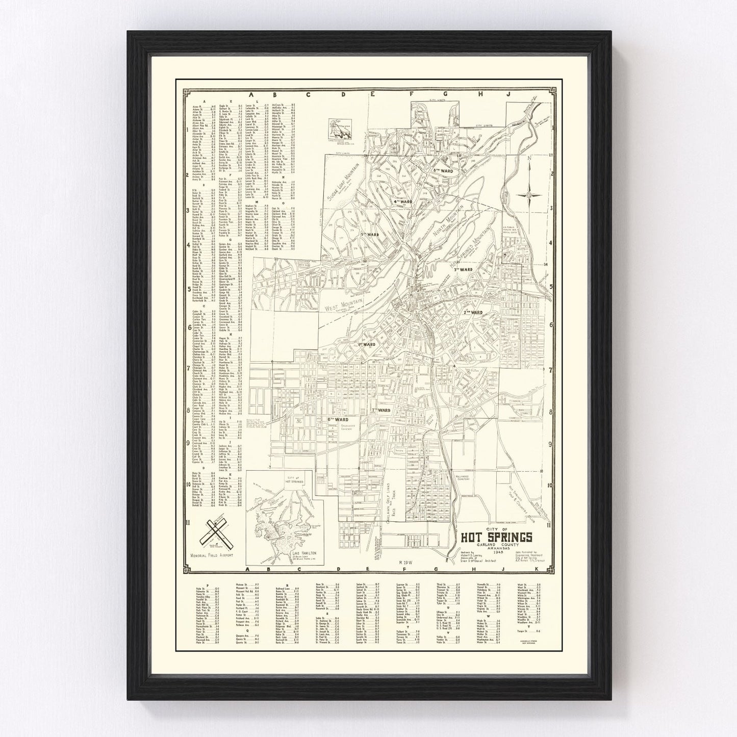 Vintage Map of Hot Springs, Arkansas 1948