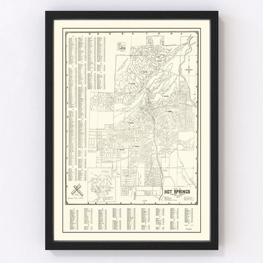 Vintage Map of Hot Springs, Arkansas 1948