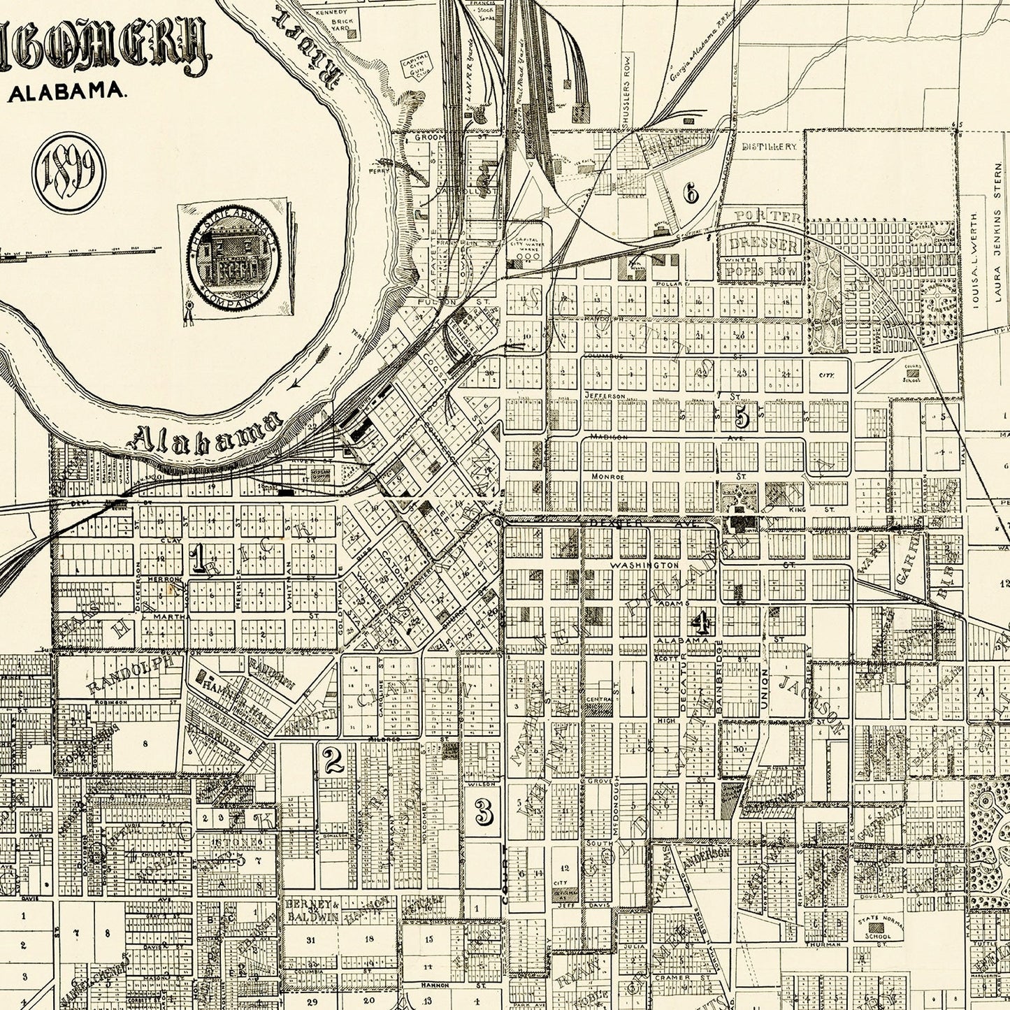 Vintage Map of Montgomery, Alabama 1899