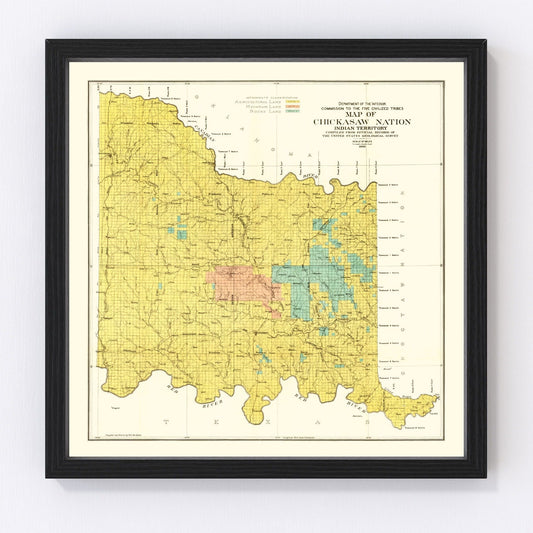 Vintage Map of Chickasaw Nation, Indian Territory, 1900