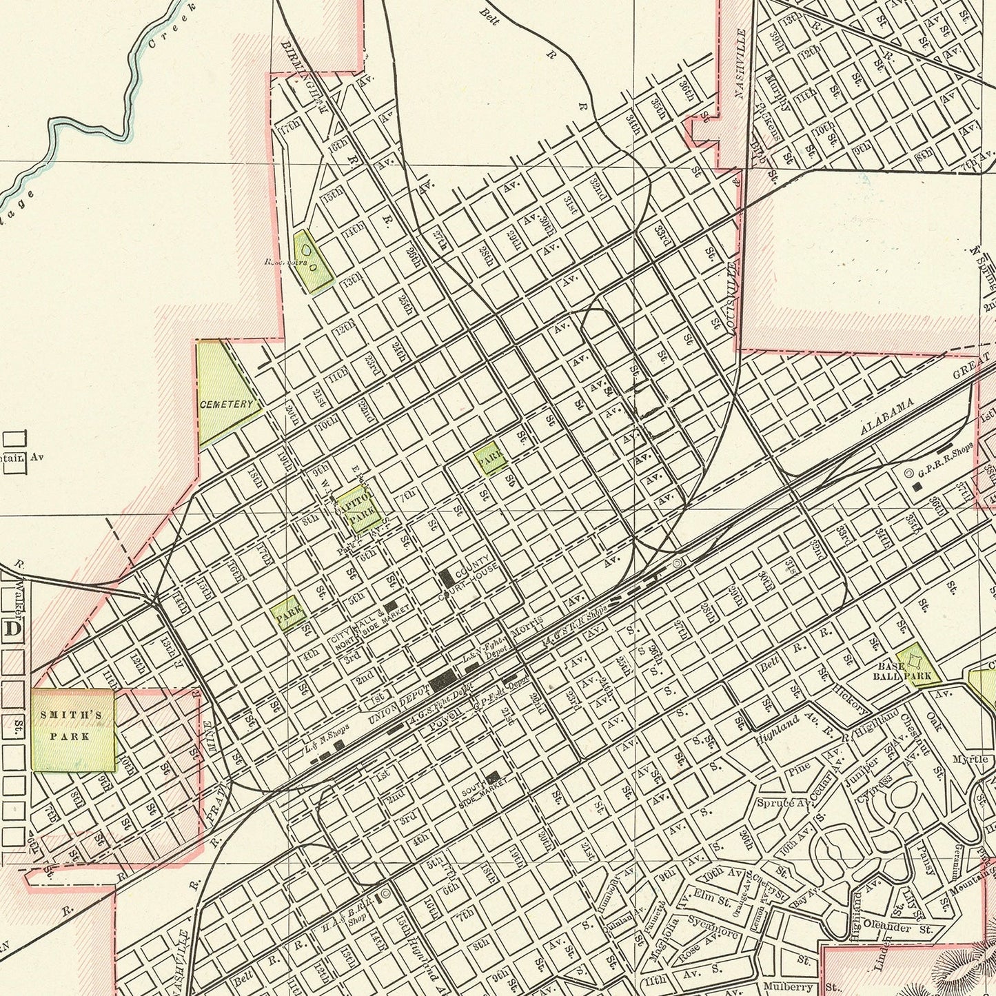 Vintage Map of Birmingham, Alabama 1895