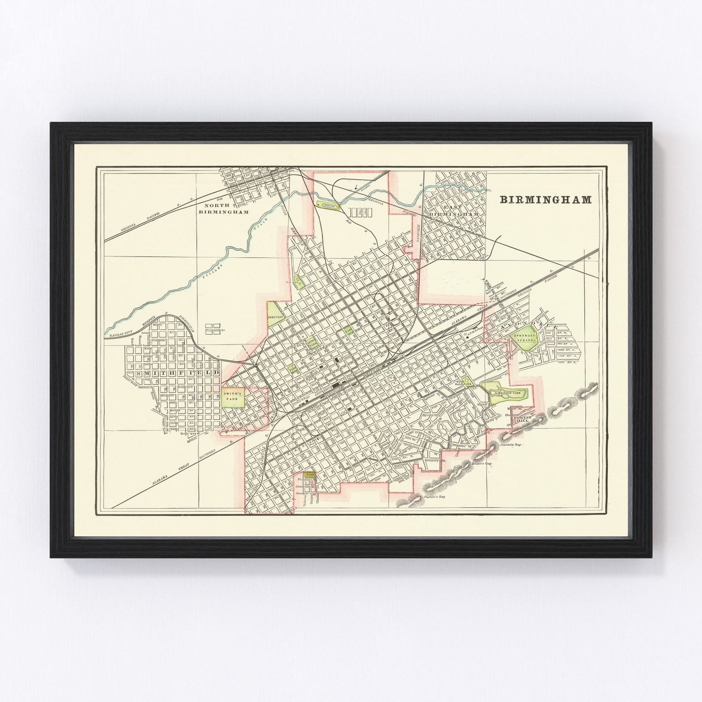 Vintage Map of Birmingham, Alabama 1895