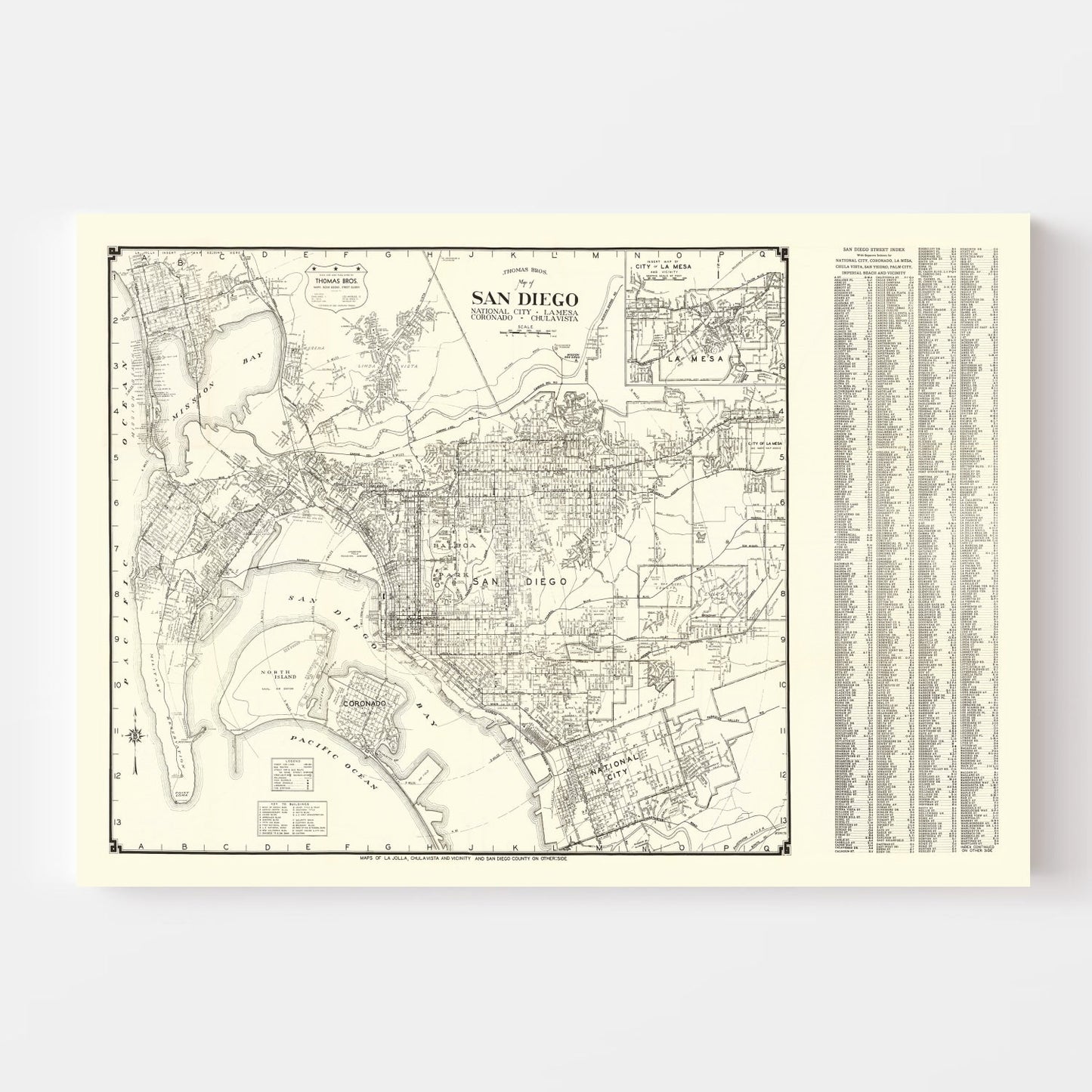 Vintage Map of San Diego, California 1930