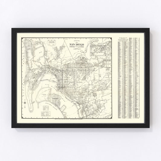Vintage Map of San Diego, California 1930
