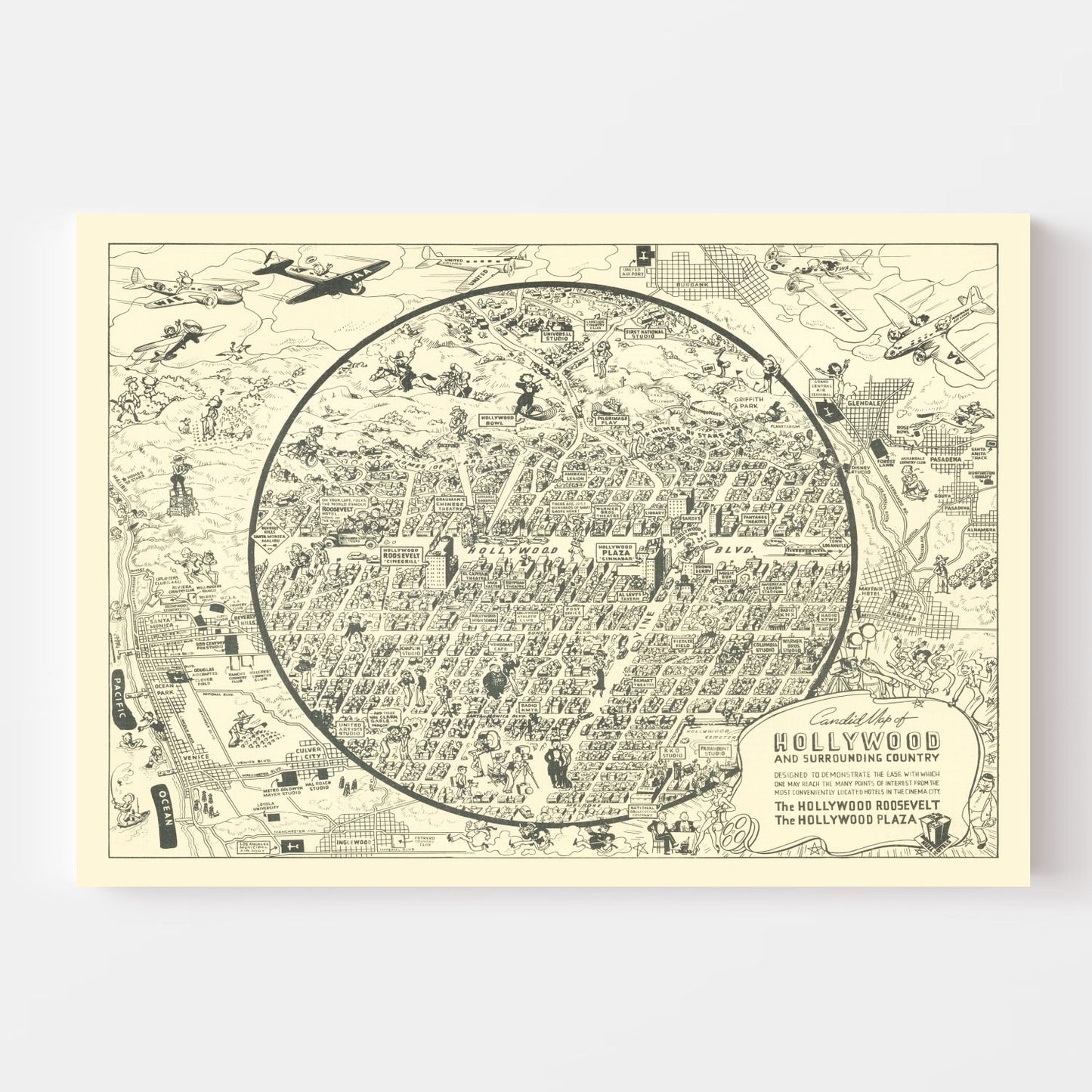 Vintage Map of Hollywood, California 1930