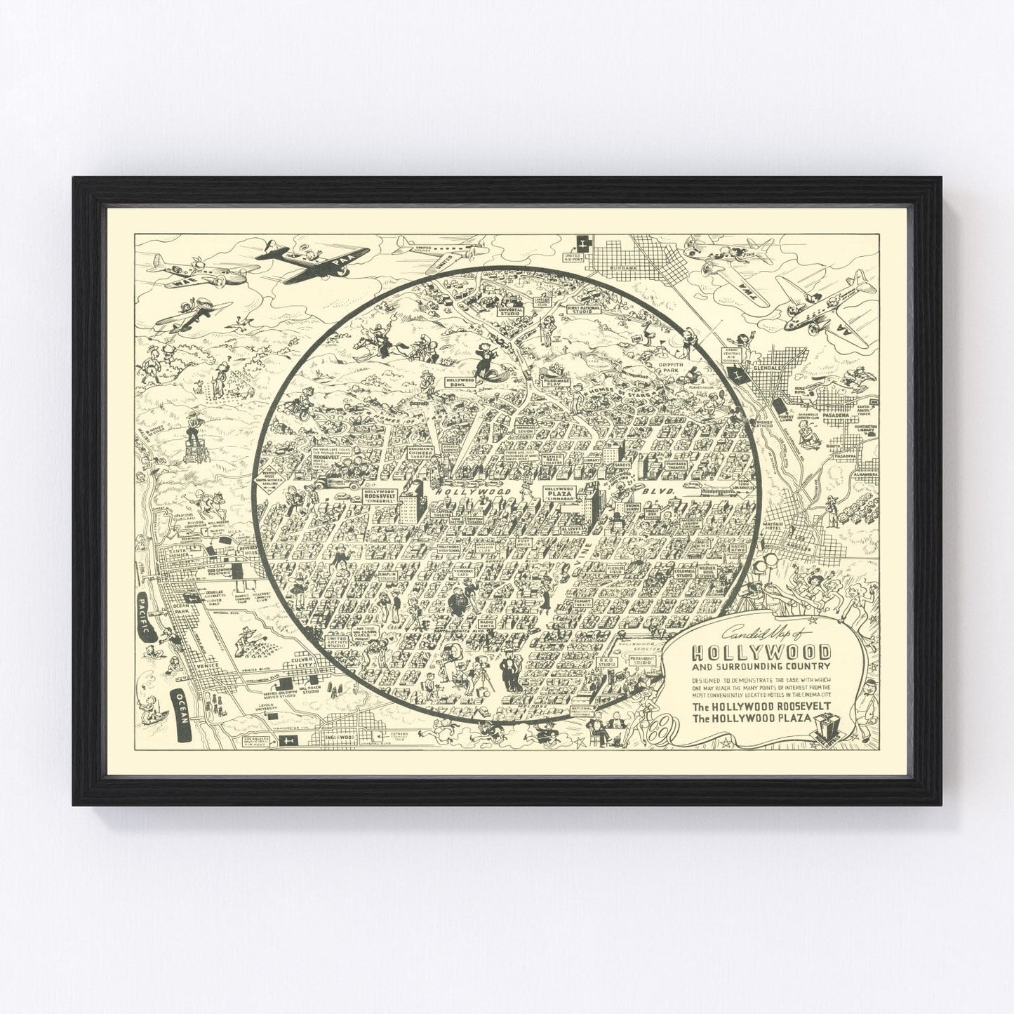 Vintage Map of Hollywood, California 1930