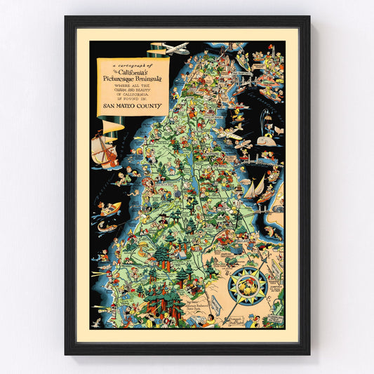 Vintage Map of San Mateo County, California 1930
