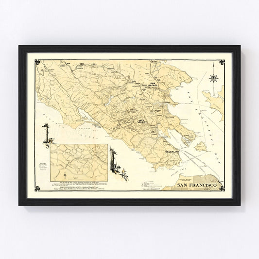 Vintage Map of Marin County, California 1930