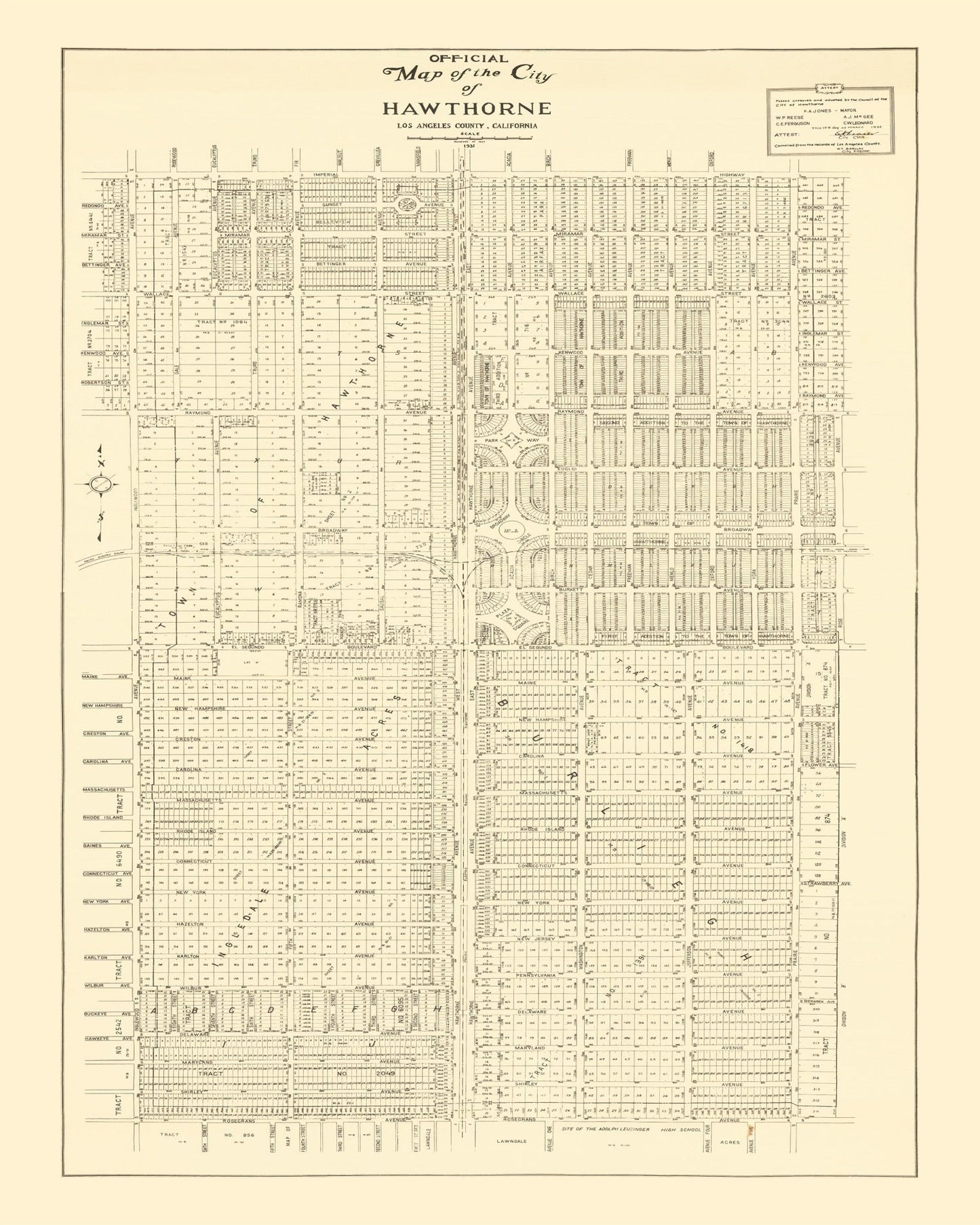 Vintage Map of Hawthorne, California 1932