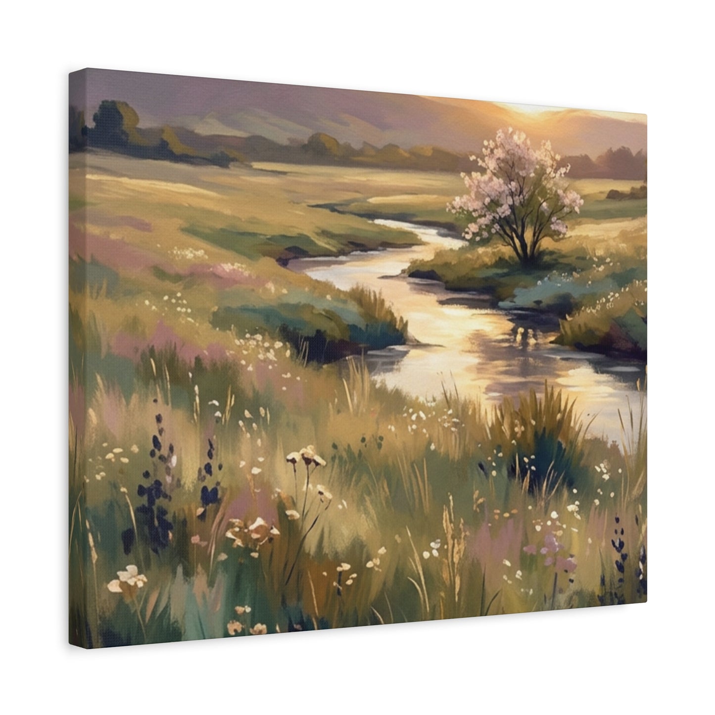 Serene Meadow Stream Matte Canvas Art — Stretched Wall Decor