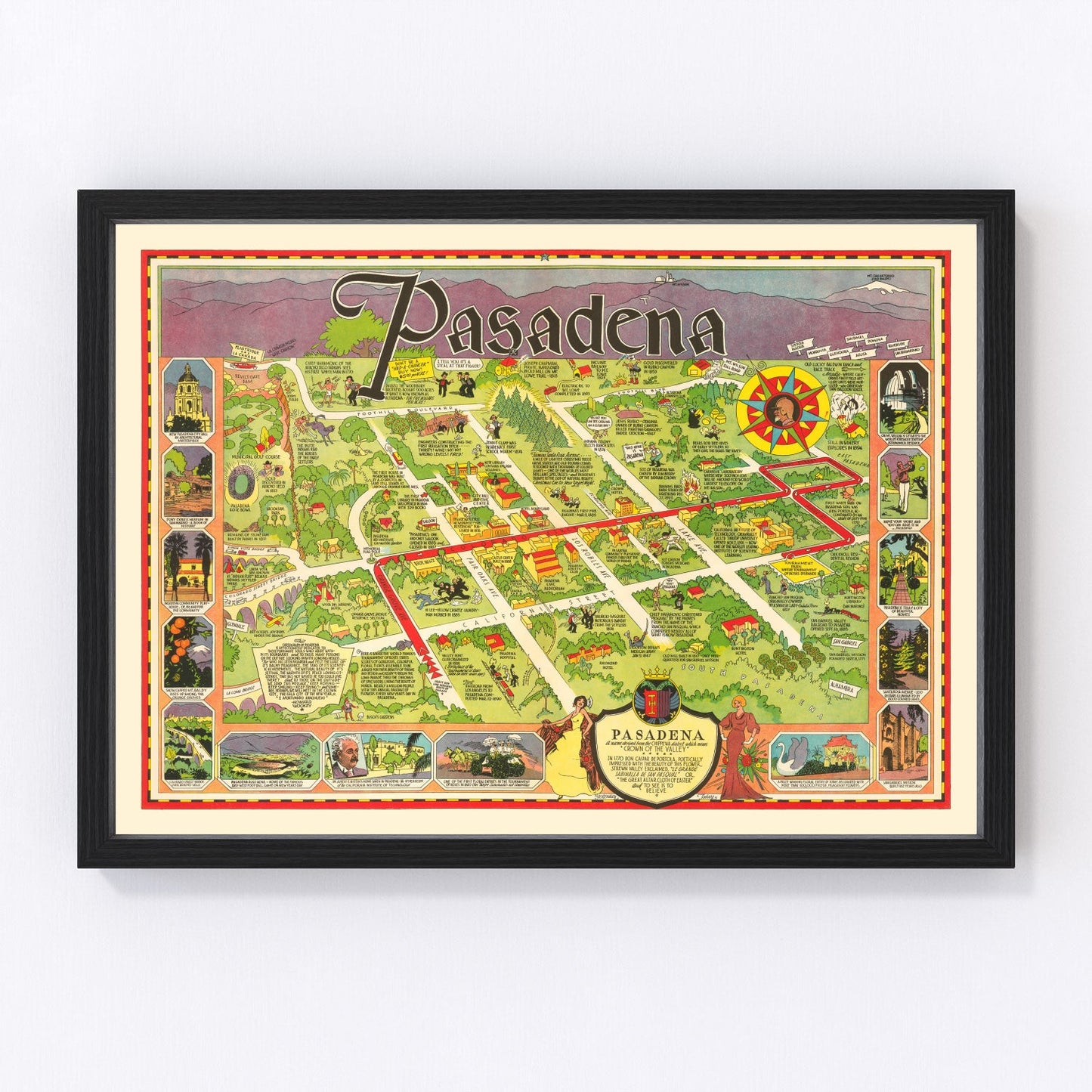 Vintage Map of Pasadena, California 1933
