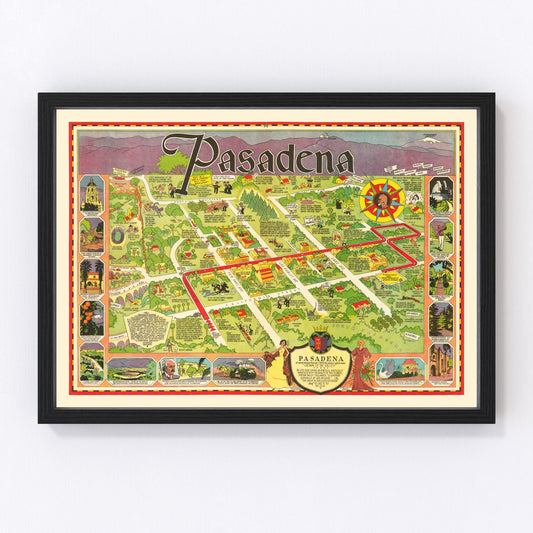 Vintage Map of Pasadena, California 1933