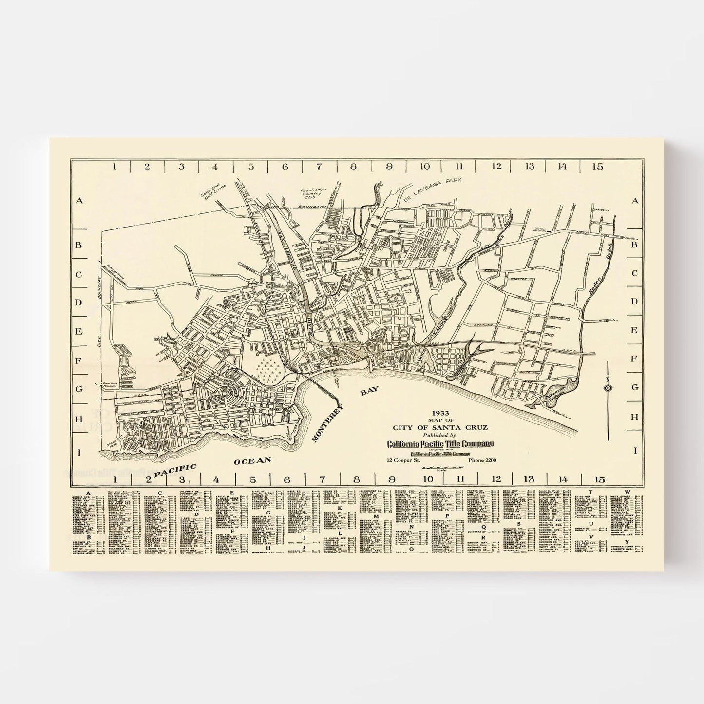 Vintage Map of Santa Cruz, California 1933