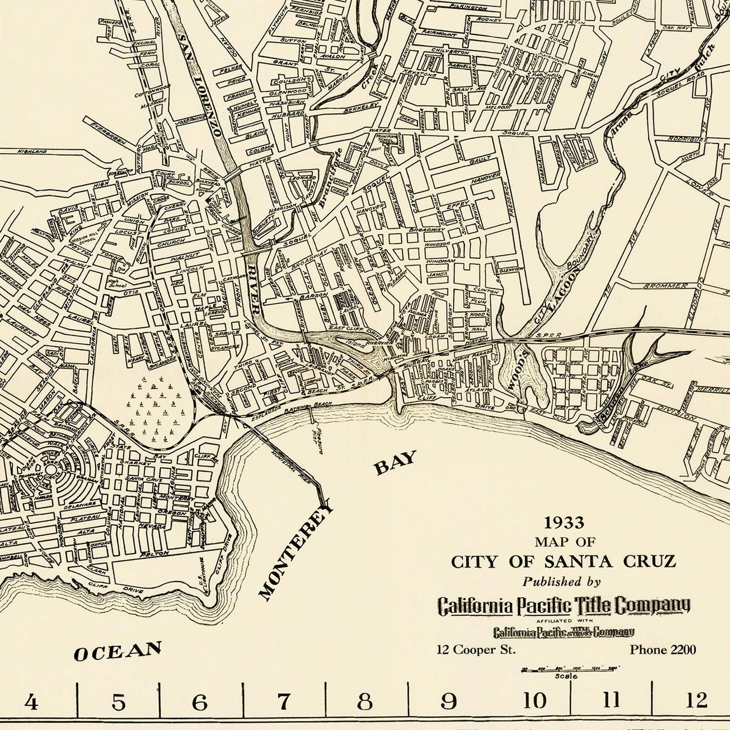 Vintage Map of Santa Cruz, California 1933