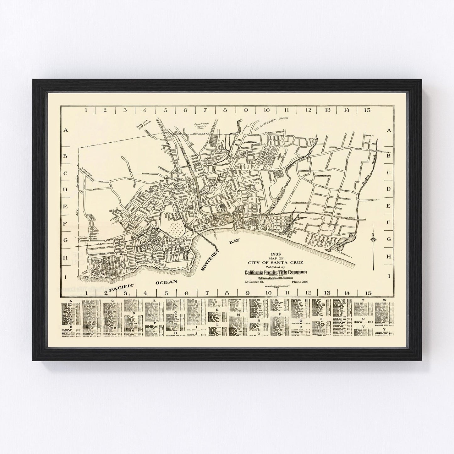 Vintage Map of Santa Cruz, California 1933