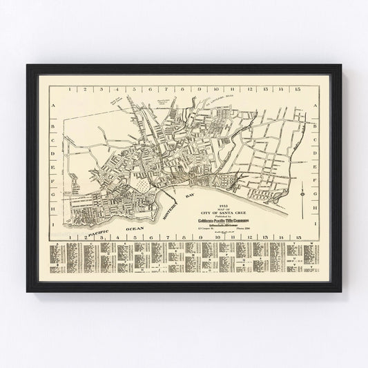 Vintage Map of Santa Cruz, California 1933