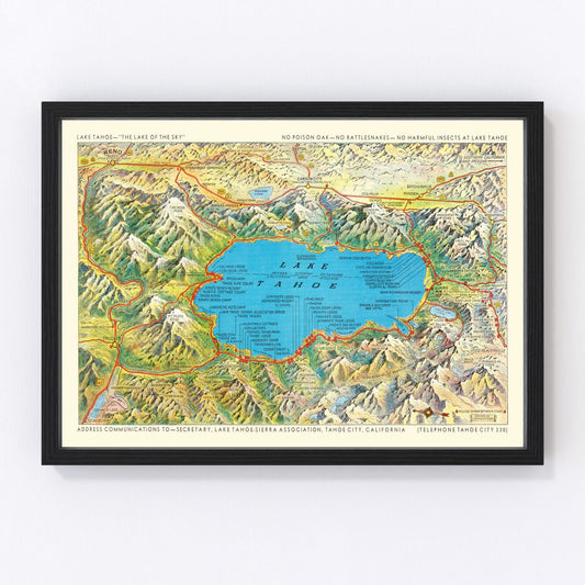 Vintage Map of Lake Tahoe, 1935