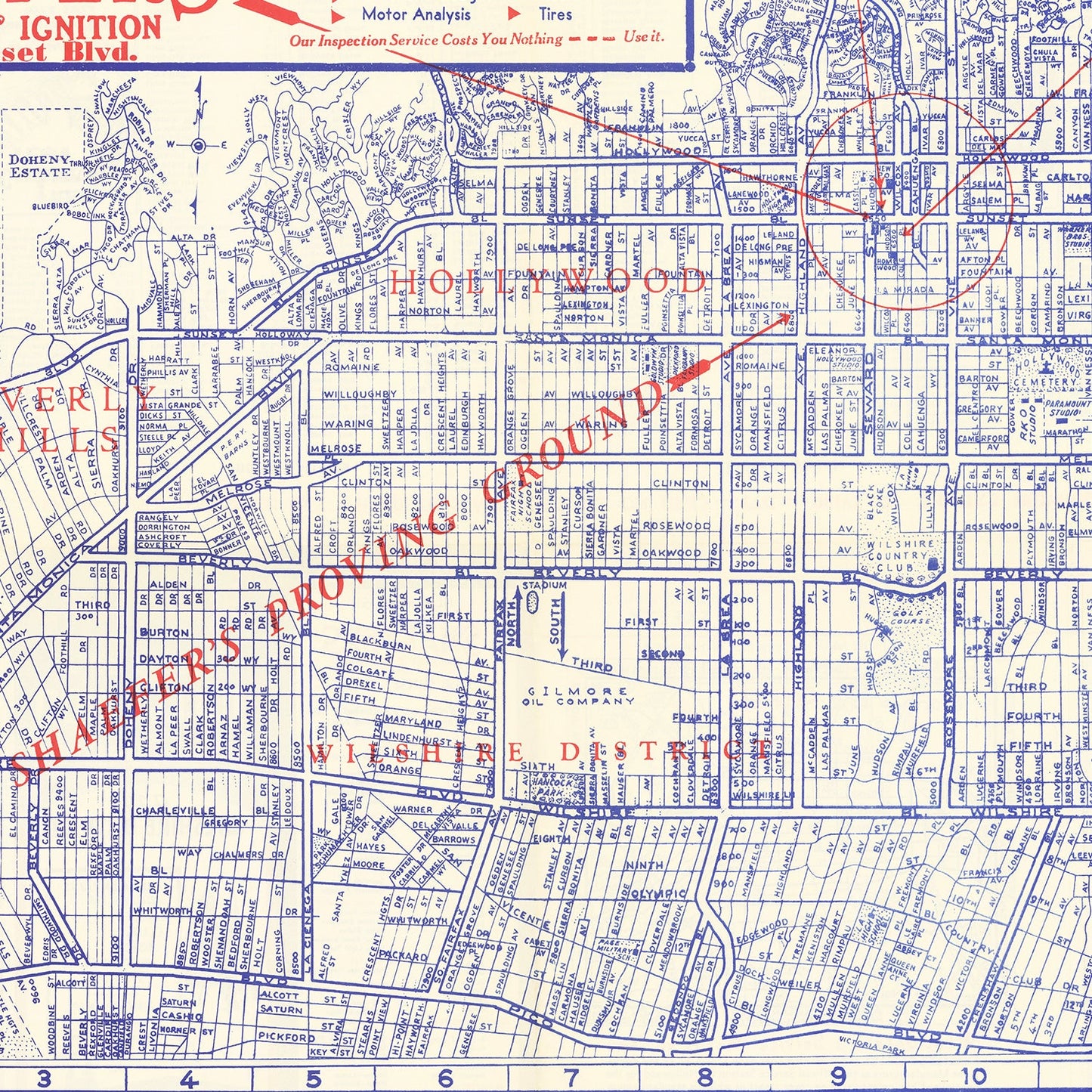 Vintage Map of Hollywood, California 1935