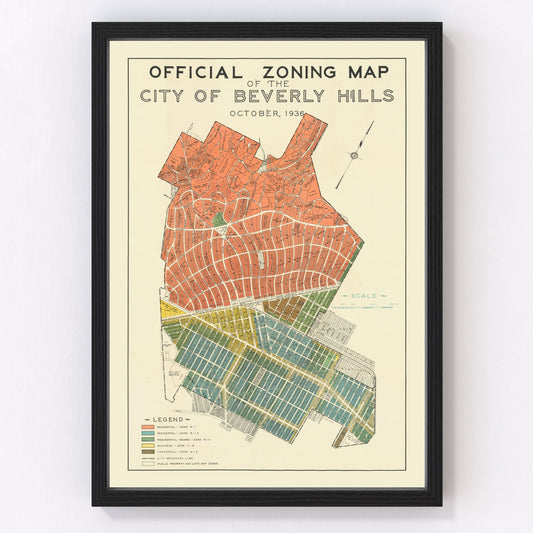 Vintage Map of Beverly Hills, California 1936