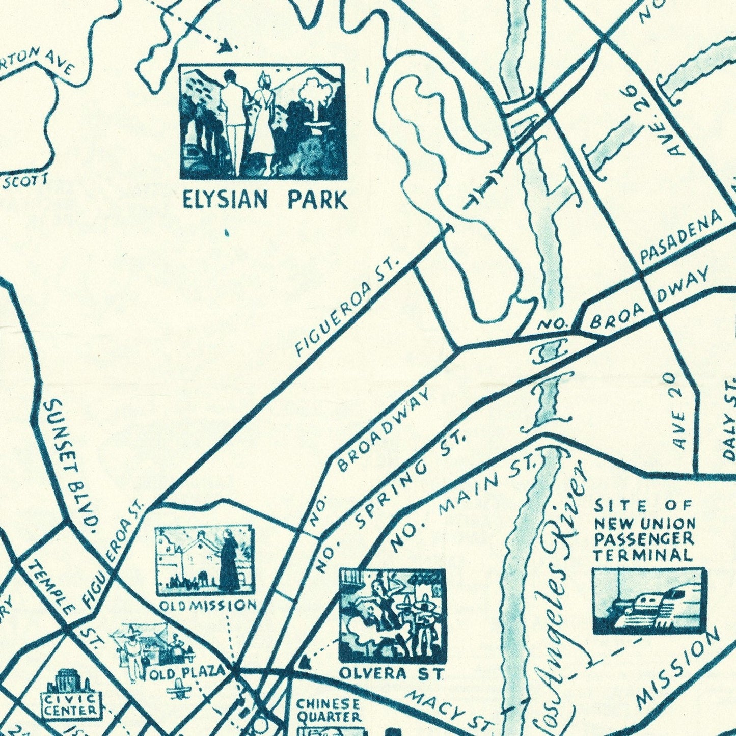 Vintage Map of Hollywood, California 1937