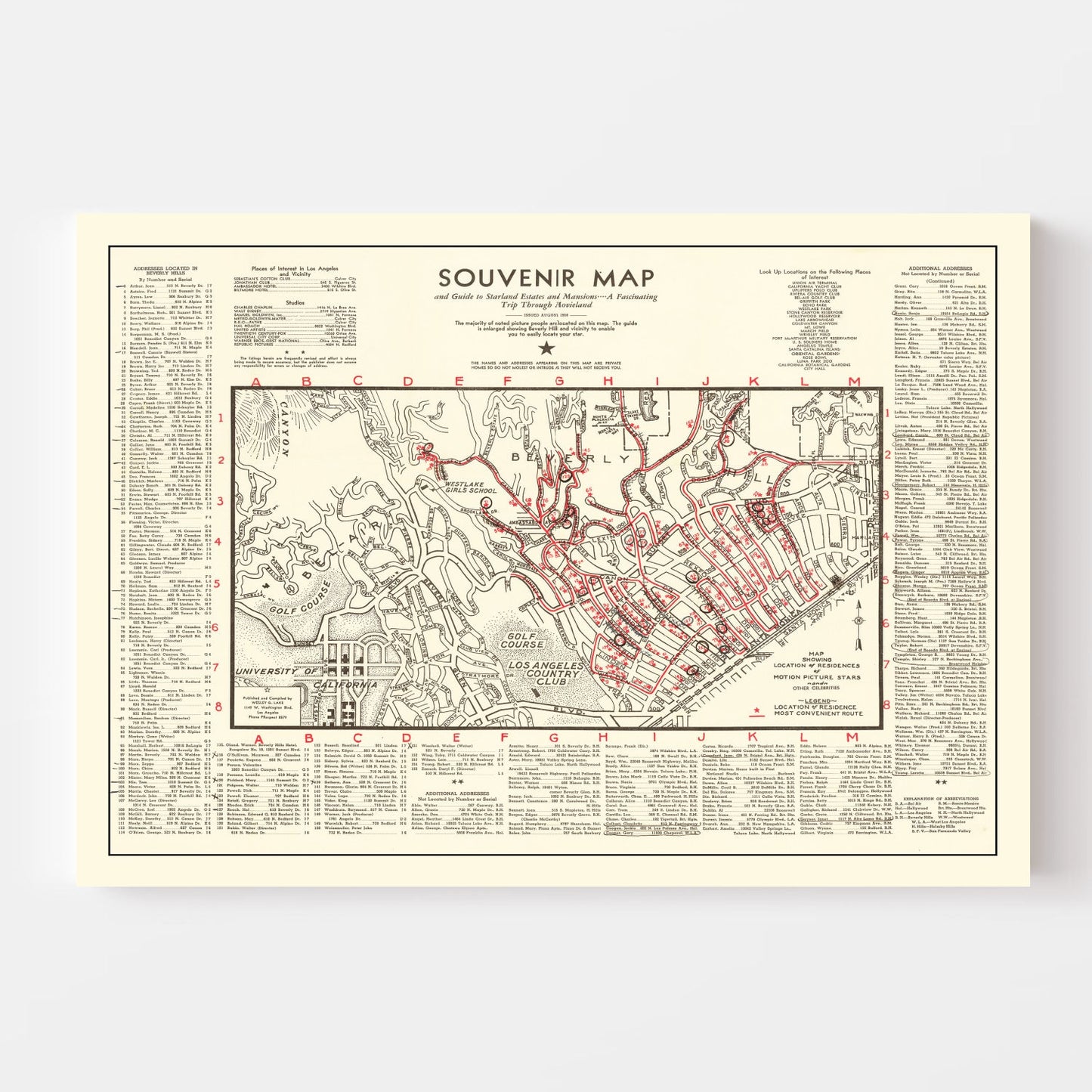Vintage Map of Beverly Hills, California 1938
