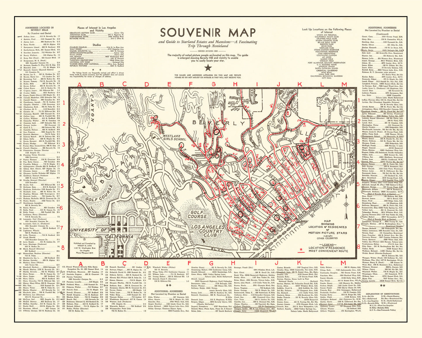 Vintage Map of Beverly Hills, California 1938