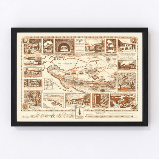 Vintage Map of Palo Alto, California 1940