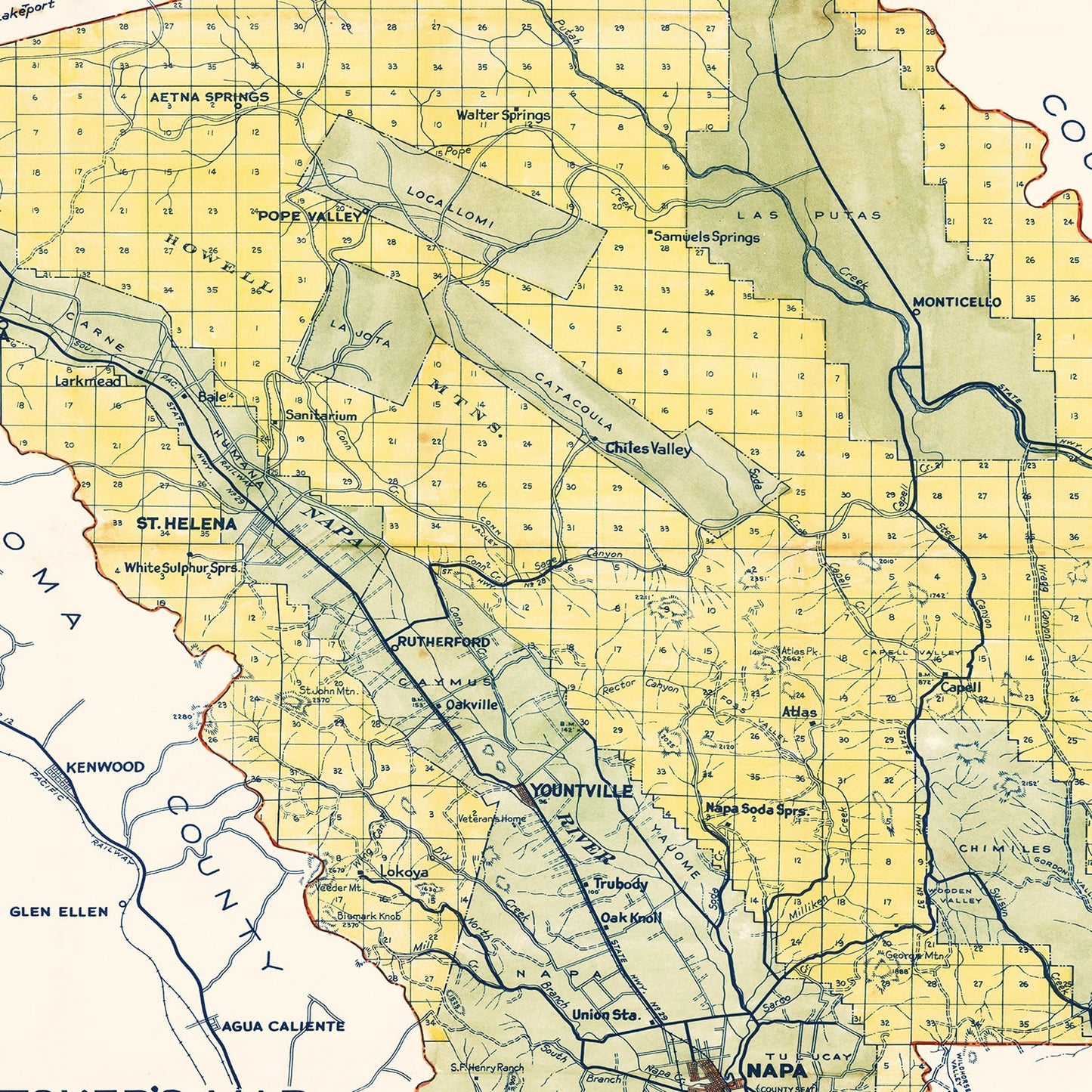 Vintage Map of Napa County, California 1940