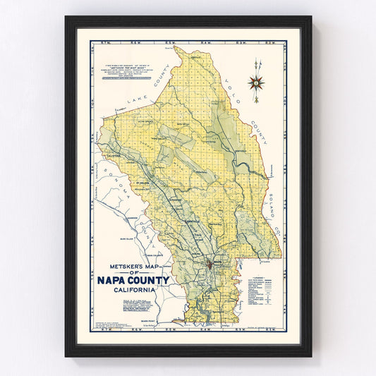 Vintage Map of Napa County, California 1940